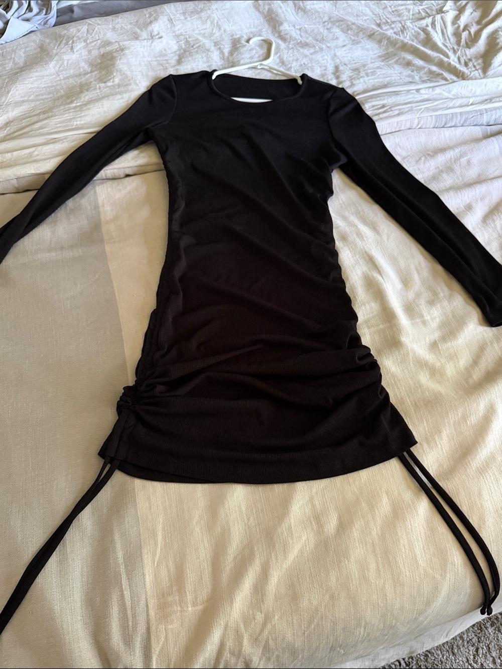 Amazon Black Long-Sleeve Ruched Mini Dress